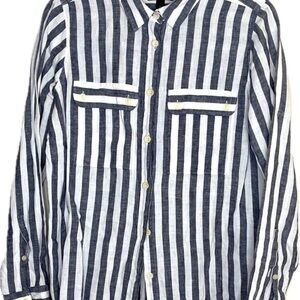 J Crew Linen Striped Button Front Shirt 6